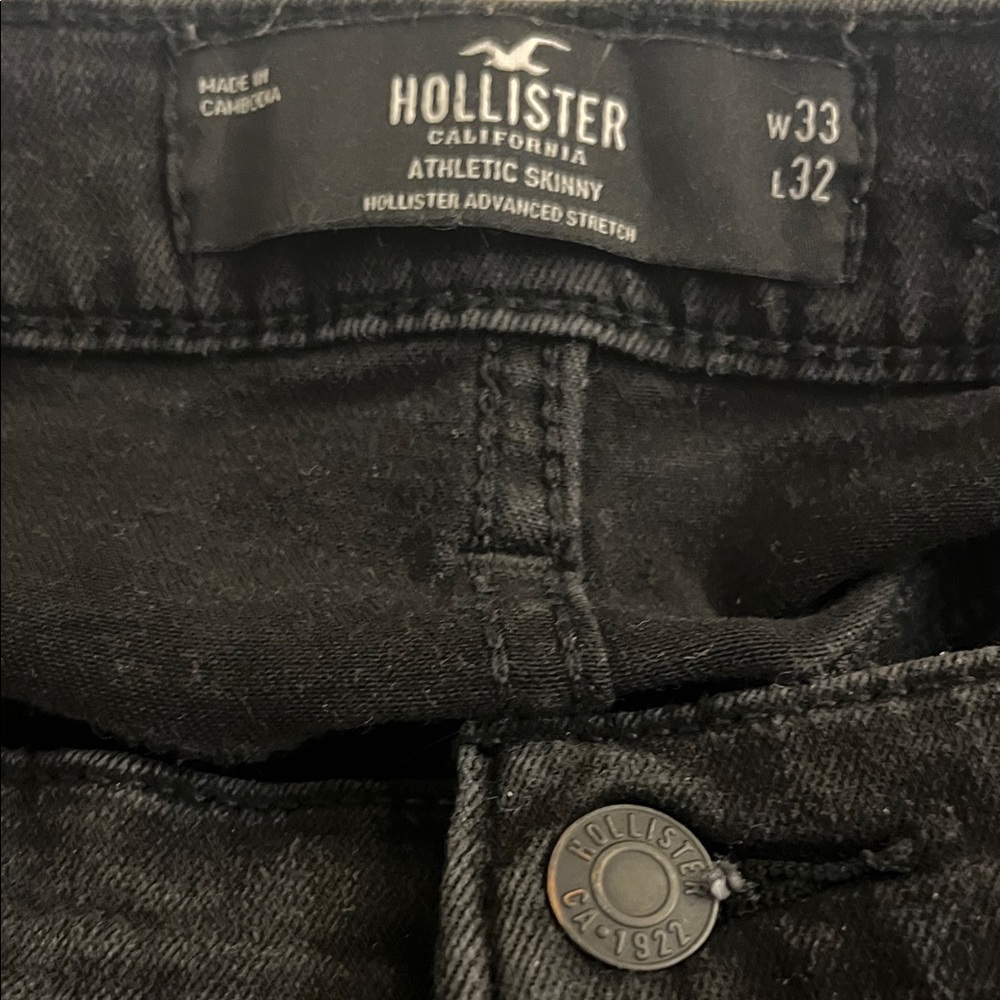 Hollister Men's Athletic Skinny Ripped Stretch Black Skinny Jeans, 33x32 - Picture 2 of 7